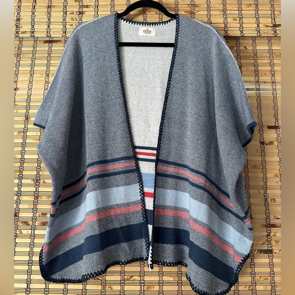 Marine Layer Blue/Red Striped open cardigan/shawl